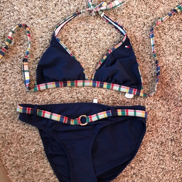Tommy Hilfiger Other - Tommy Hilfiger plaid check halter bikini set 12 14